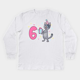 I am 6 with cat - girl birthday 6 years old Kids Long Sleeve T-Shirt